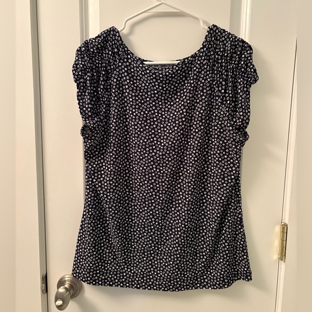 Anne Klein Dark Blue Blouse with White Dots